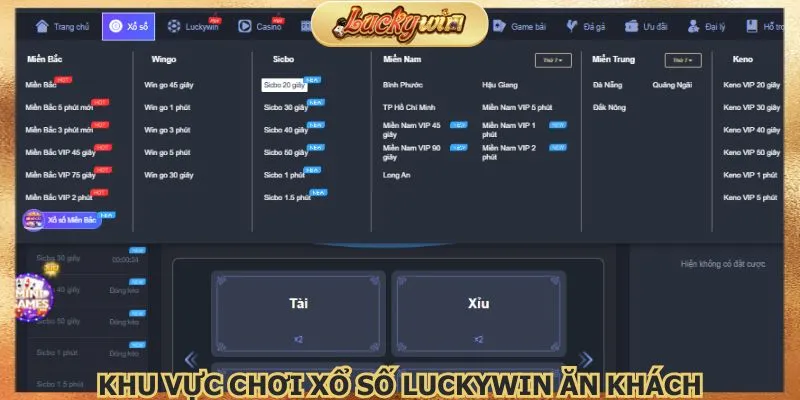Khu vực chơi xổ số Luckywin ăn khách